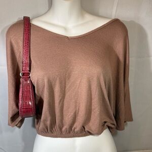 Elegant Brown V-Neck Cropped‎ Blouse